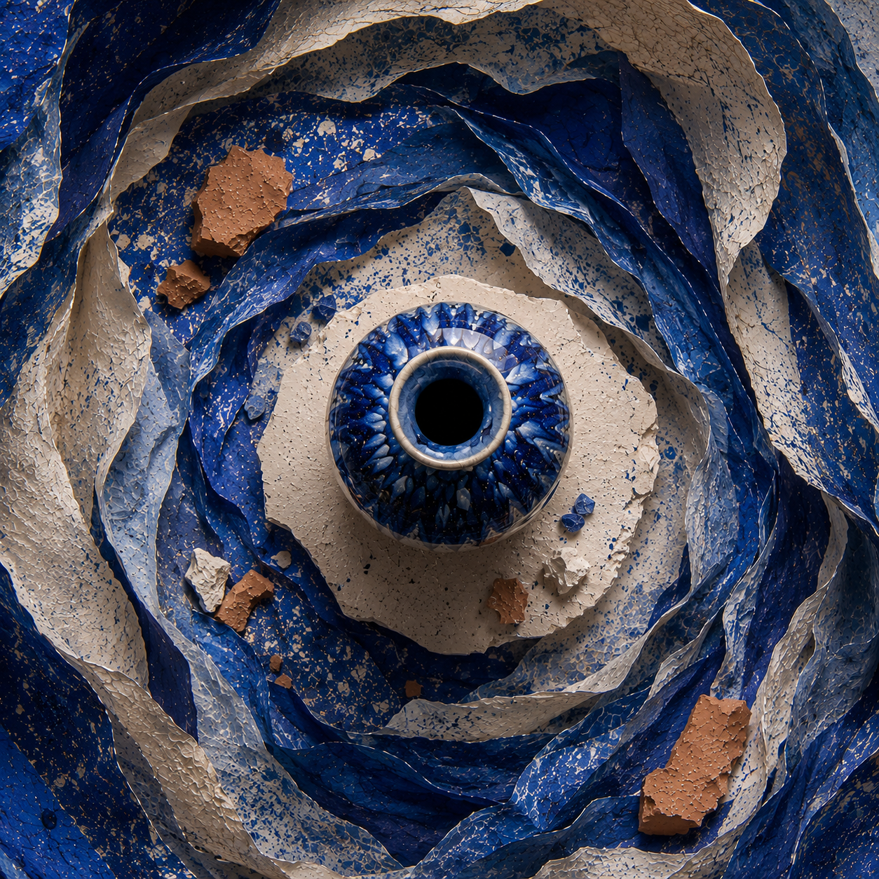 NAMI square social showing mineral-paper strata around the ceramic vessel