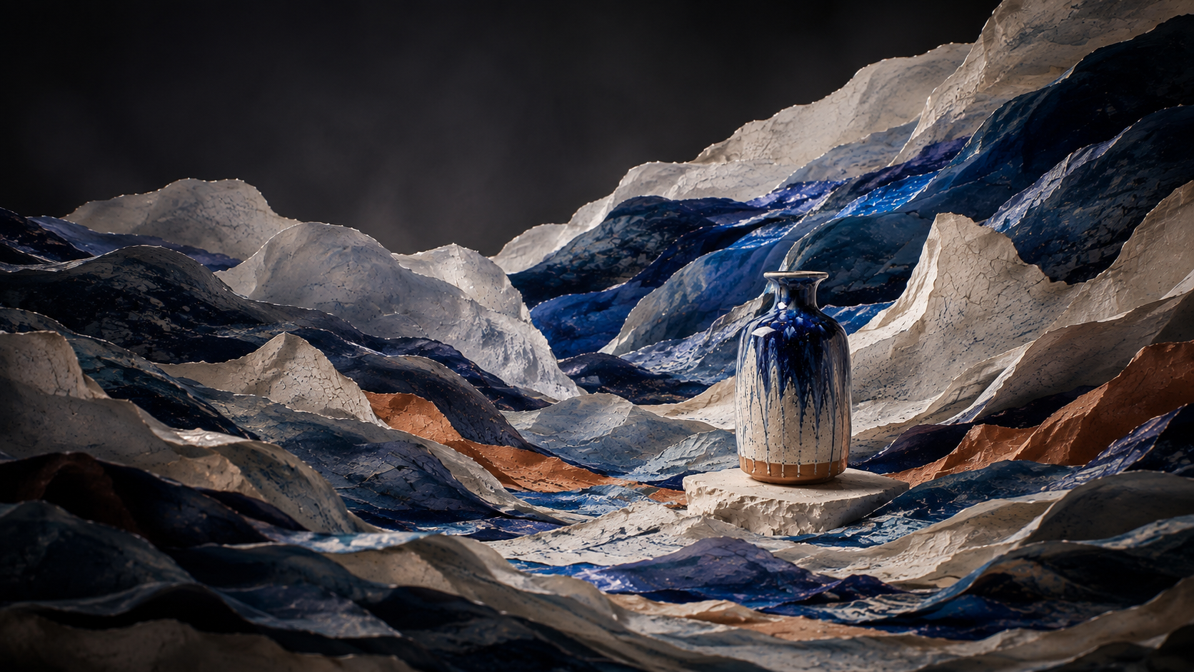 NAMI Mineral Glaze Vessel inside a layered mineral Paper Dream world